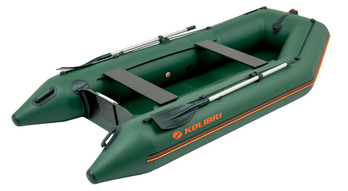 Лодка надувная моторная Kolibri KM-330, светло-серая, со слань-книжкой