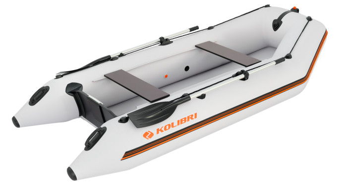 Лодка надувная моторная Kolibri KM-330, светло-серая, со слань-книжкой