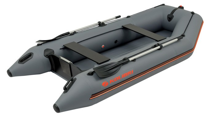 Лодка надувная моторная Kolibri KM-330, светло-серая, со слань-книжкой