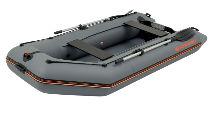 Лодка надувная моторная Kolibri KM-330, светло-серая, со слань-книжкой